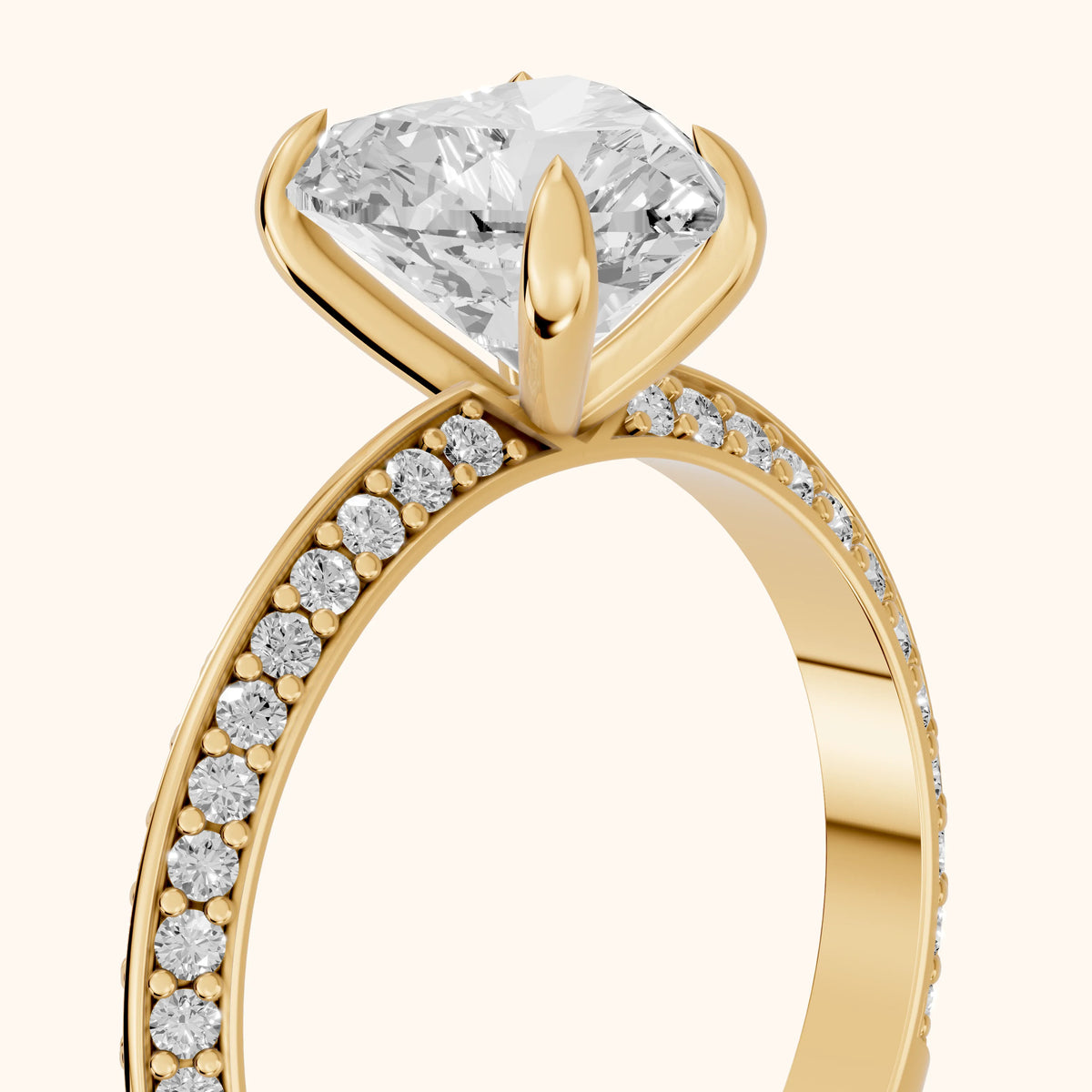 Meredith Knife Edge Pavé Heart Diamond Engagement Ring in Yellow Gold - slant-view.webp