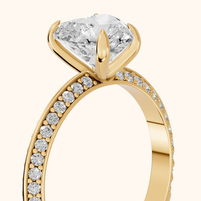 Meredith Knife Edge Pavé Heart Diamond Engagement Ring in Yellow Gold - slant-view.webp