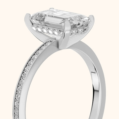 Naia Hidden Halo Emerald Diamond Ring in Silver - slant-view.webp