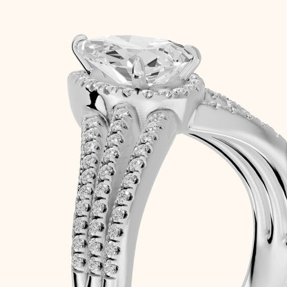 Francesca Chevron Halo Pear Diamond Engagement Ring in Platinum - slant-view.webp