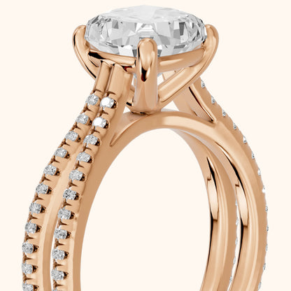 Alana Split Shank Pavé Cushion Diamond Engagement Ring in Rose Gold - slant-view.webp