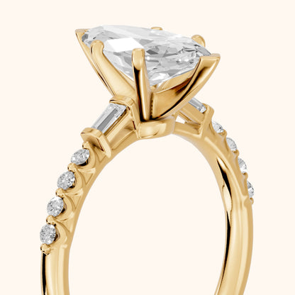 Taos Beaded Baguette Marquise Diamond Engagement Ring in Yellow Gold - slant-view.webp