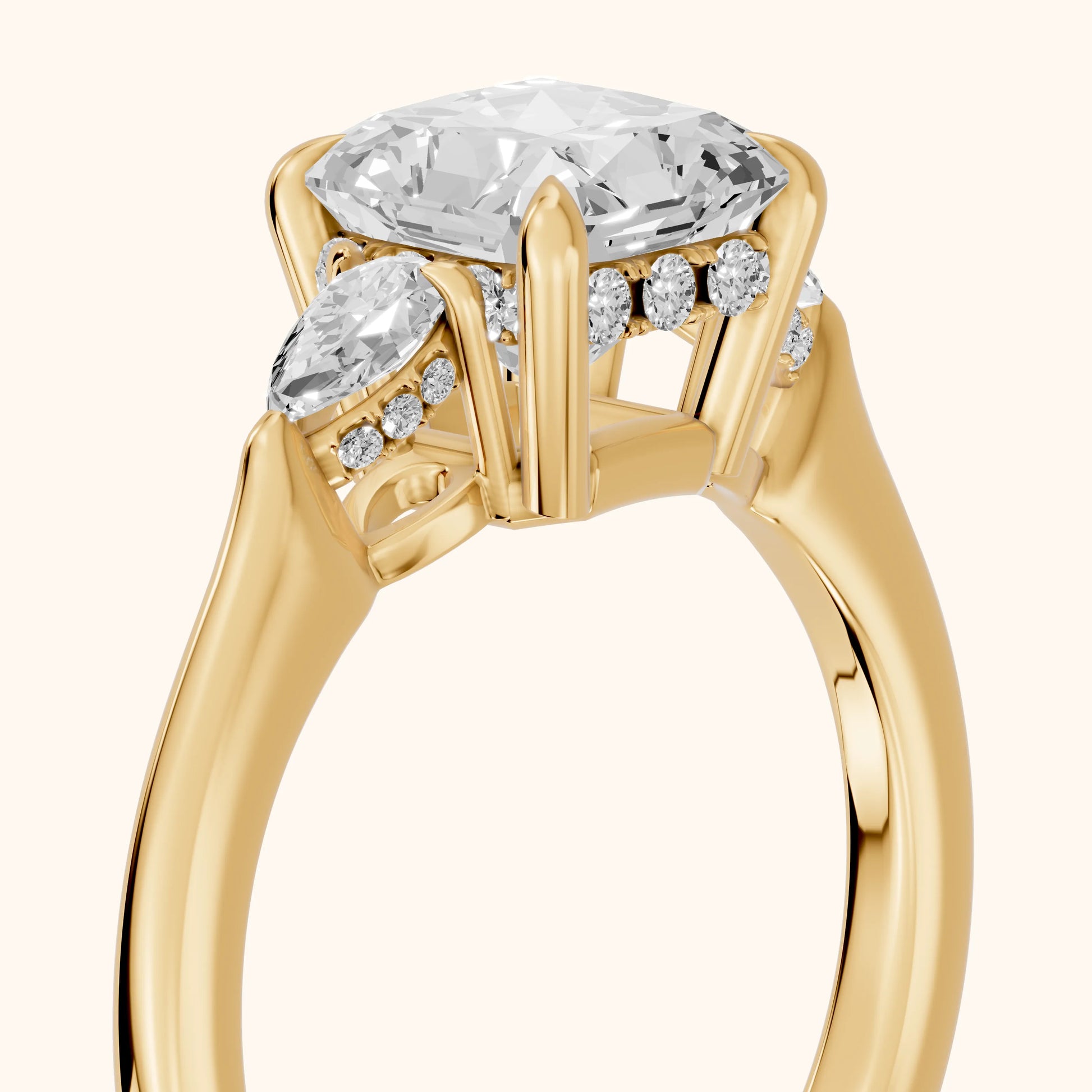 Leila Three-Stone Radiant Diamond Engagement Ring in Yellow Gold - slant-view.webp