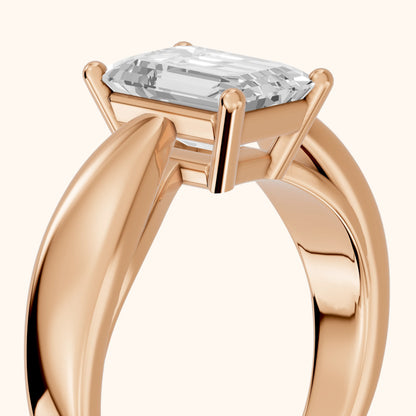 Talia Solitaire Twist Emerald Diamond Engagement Ring in Rose Gold - slant-view.webp