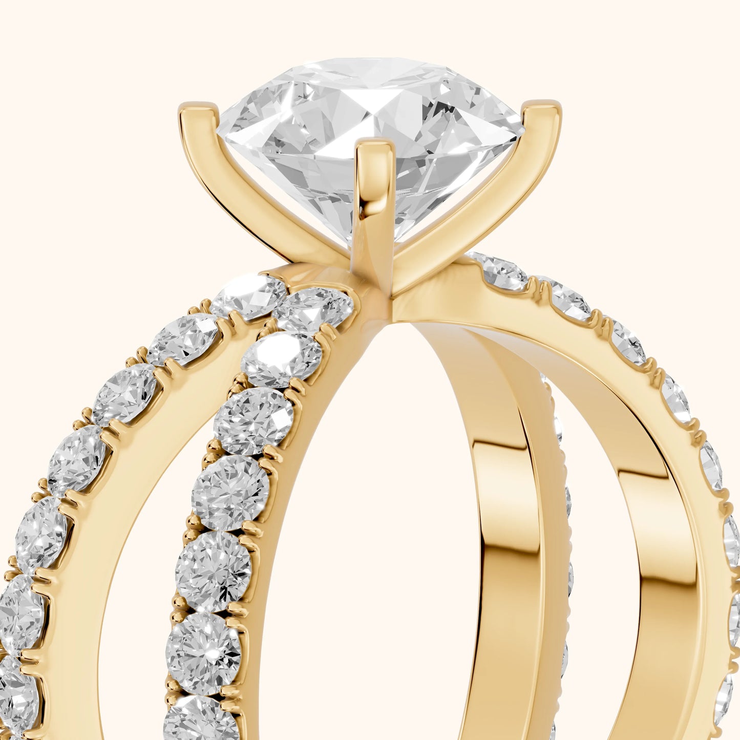 Lior Criss Cross Pavé Round Diamond Engagement Ring in Yellow Gold - slant-view.webp