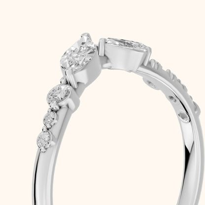 Sonia Curved Marquise & Round Diamond Wedding Band in Silver - slant-view
