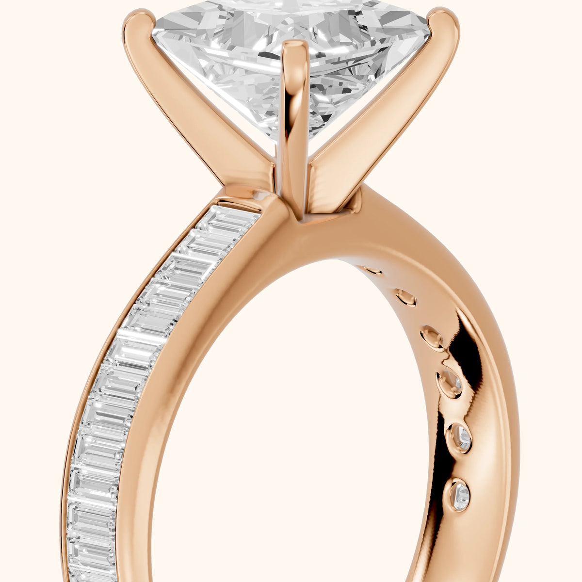 Medina Baguette Channel Set Princess Diamond Engagement Ring in Rose Gold - slant-view.webp