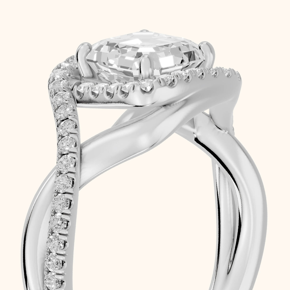 Dover Twist Halo Asscher Diamond Engagement Ring in Silver - slant-view.webp