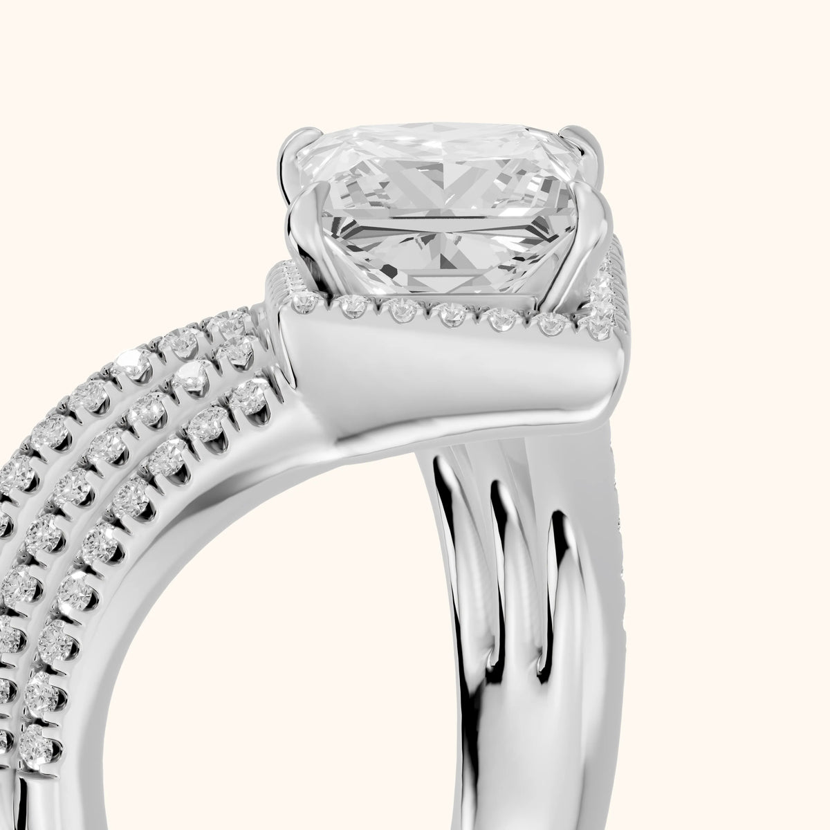 Francesca Chevron Halo Princess Diamond Engagement Ring in Silver - slant-view.webp