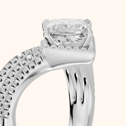 Francesca Chevron Halo Princess Diamond Engagement Ring in Silver - slant-view.webp