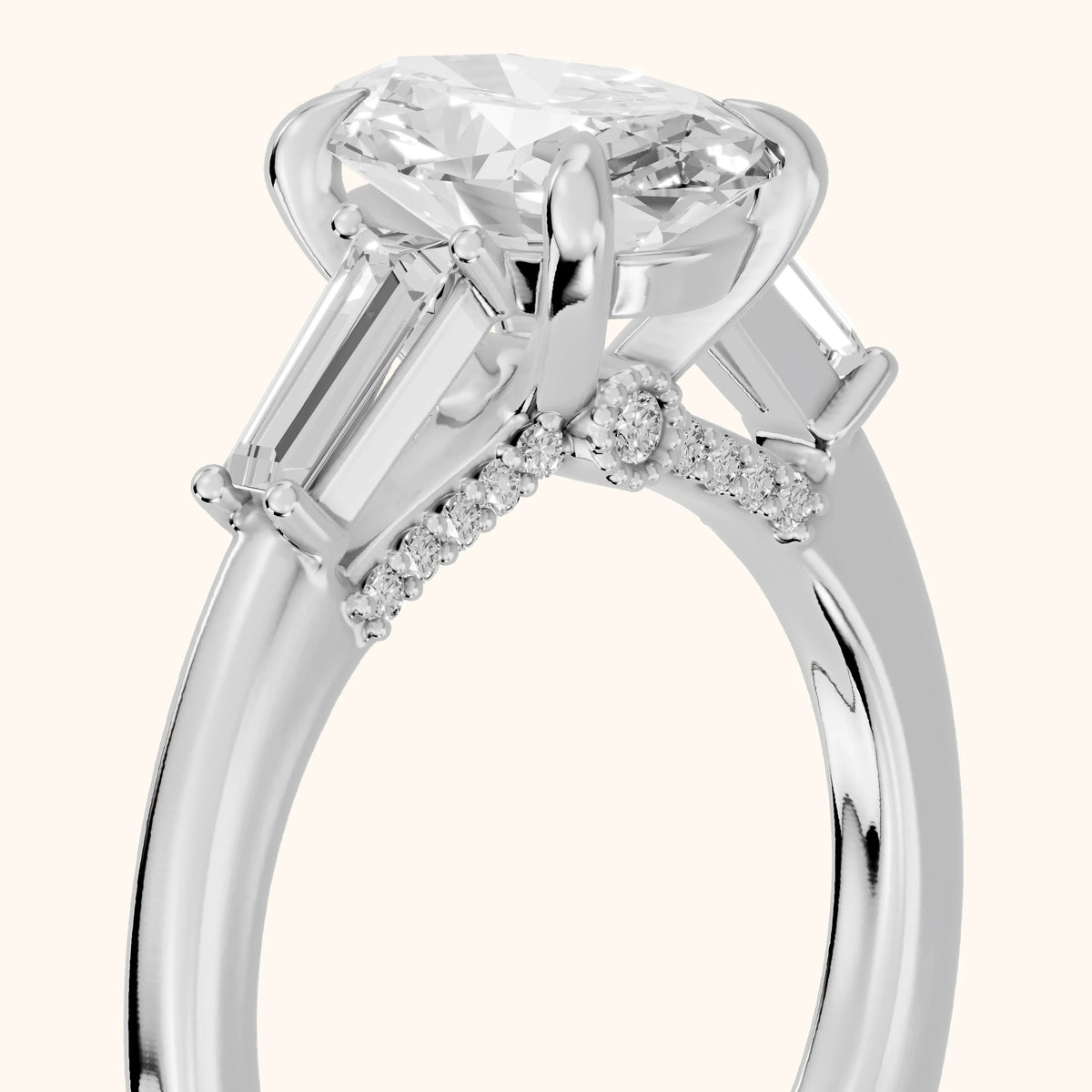 Seneca Baguette Three-Stone Oval Diamond Engagement Ring in Silver - slant-view.webp