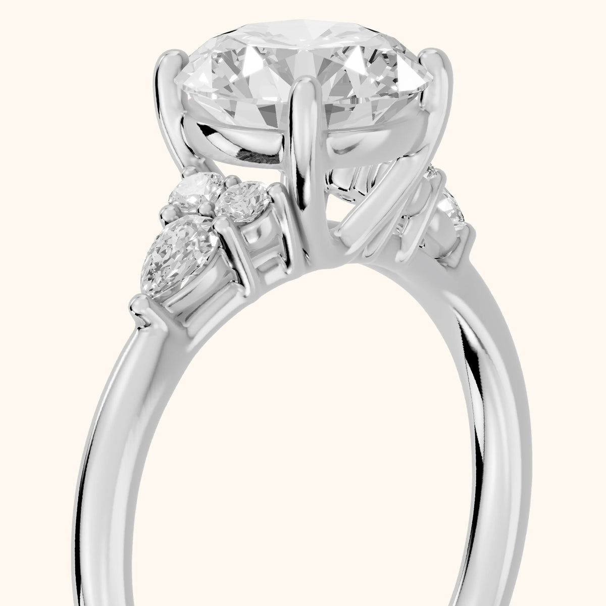 Zelie Pear-Side Cluster Round Diamond Engagement Ring in Silver - slant-view.webp