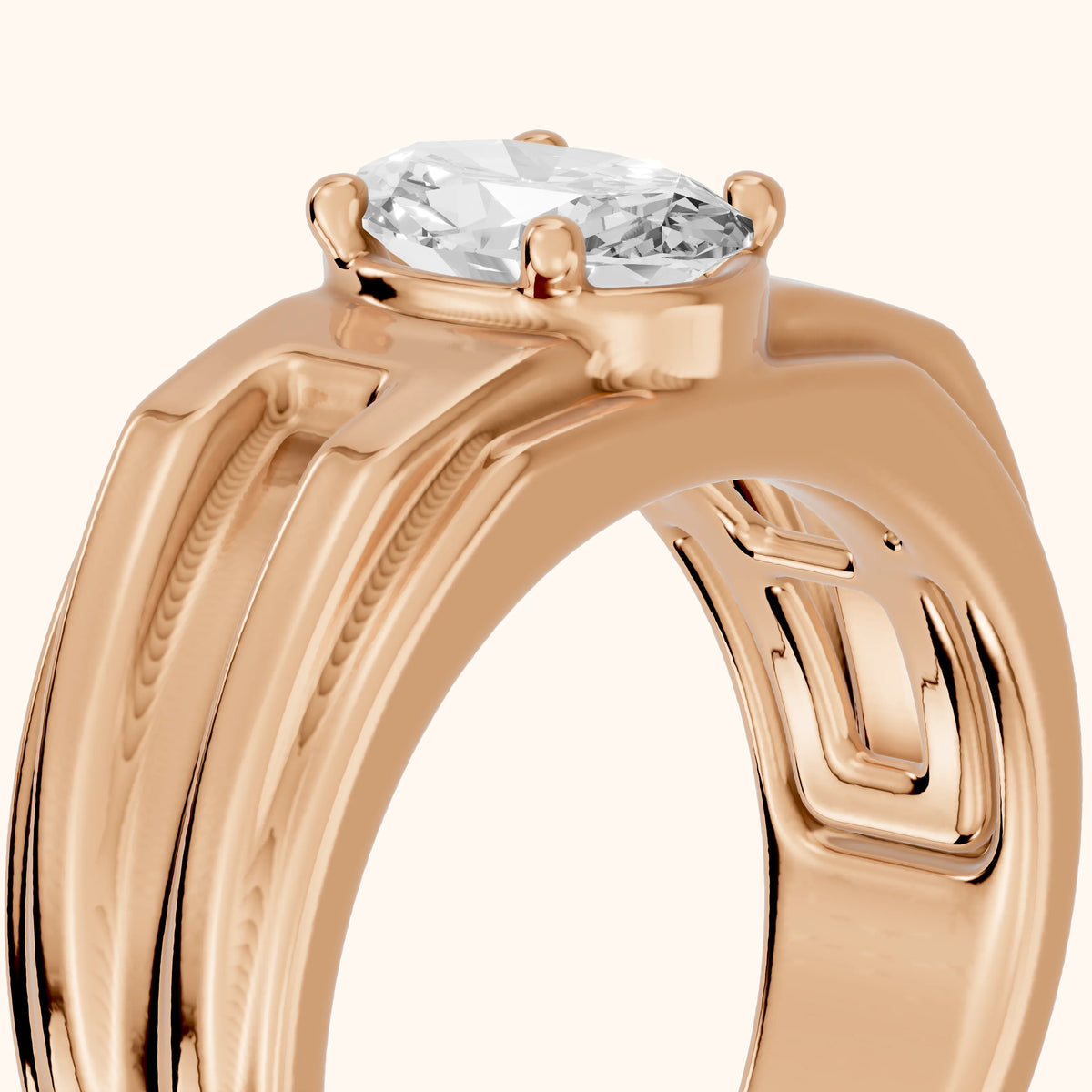Greer Step Edge Solitaire Oval Diamond Engagement Ring in Rose Gold - slant-view.webp