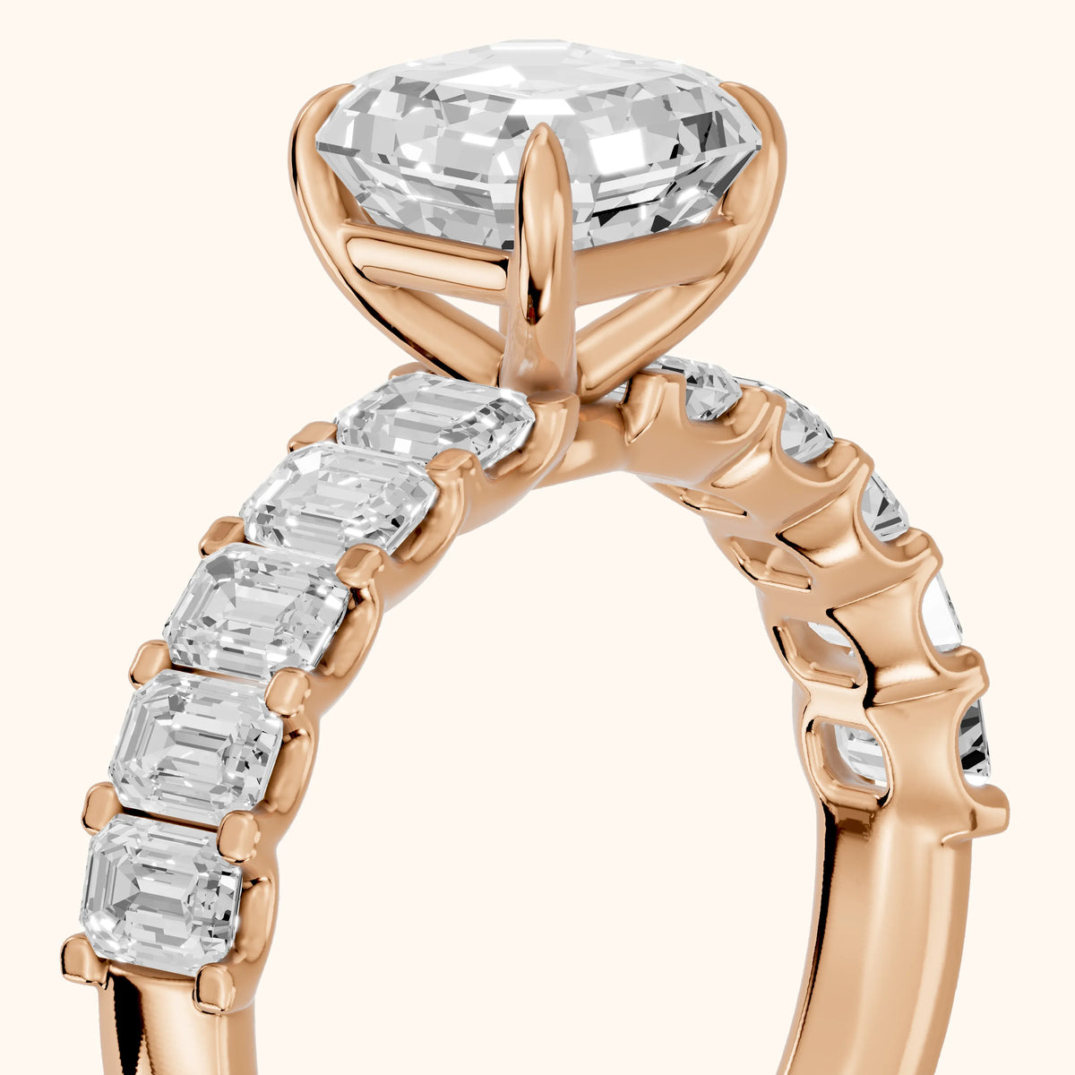 Johanna Baguette Pavé Asscher Diamond Engagement Ring in Rose Gold - slant-view.webp
