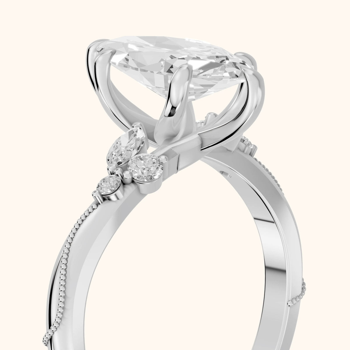 Joanna Milgrain Twist Marquise Diamond Engagement Ring in Platinum - slant-view.webp