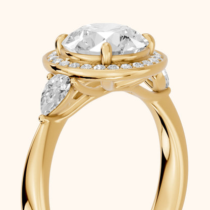 Eliza Halo Sidestone Round Diamond Engagement Ring in Yellow Gold - slant-view.webp