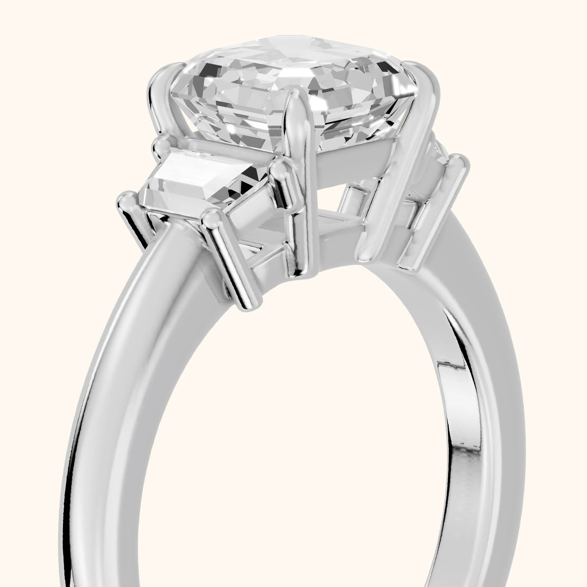 Federica Trapezoid Three-Stone Asscher Diamond Engagement Ring in Platinum - slant-view.webp