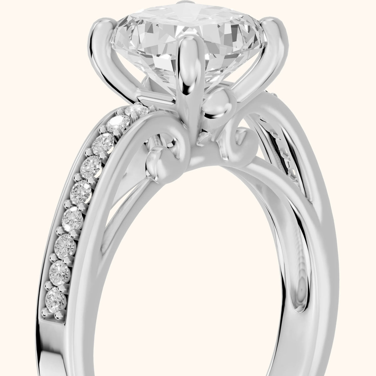 Lucy Vintage Pavé Cushion Diamond Engagement Ring in Silver - slant-view.webp