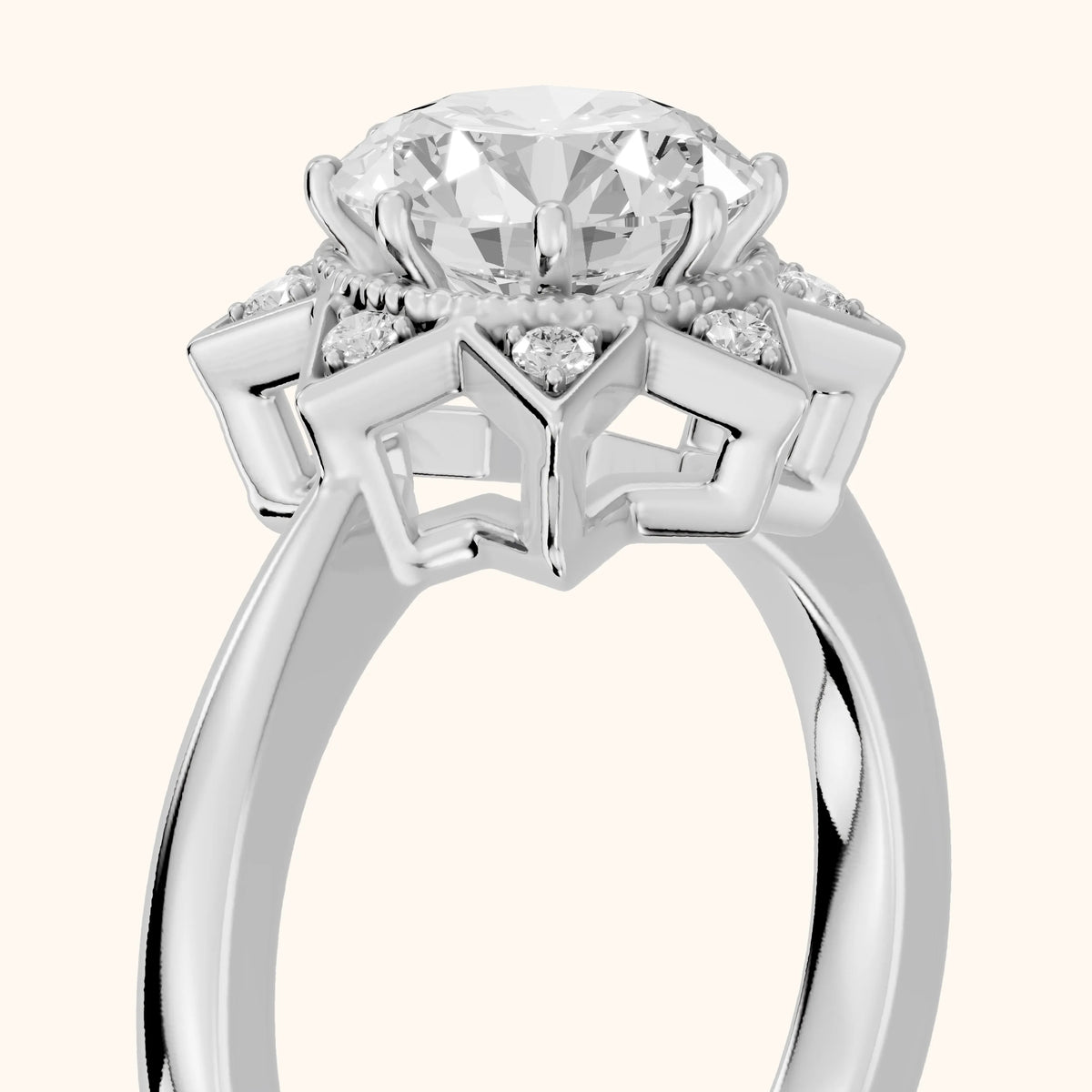 Tilly Milgrain Halo Round Diamond Engagement Ring in White Gold - slant-view.webp