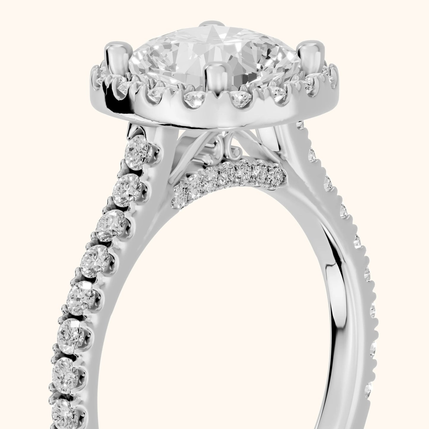 Sophie Halo Pavé Cushion Diamond Ring in White Gold - slant-view.webp