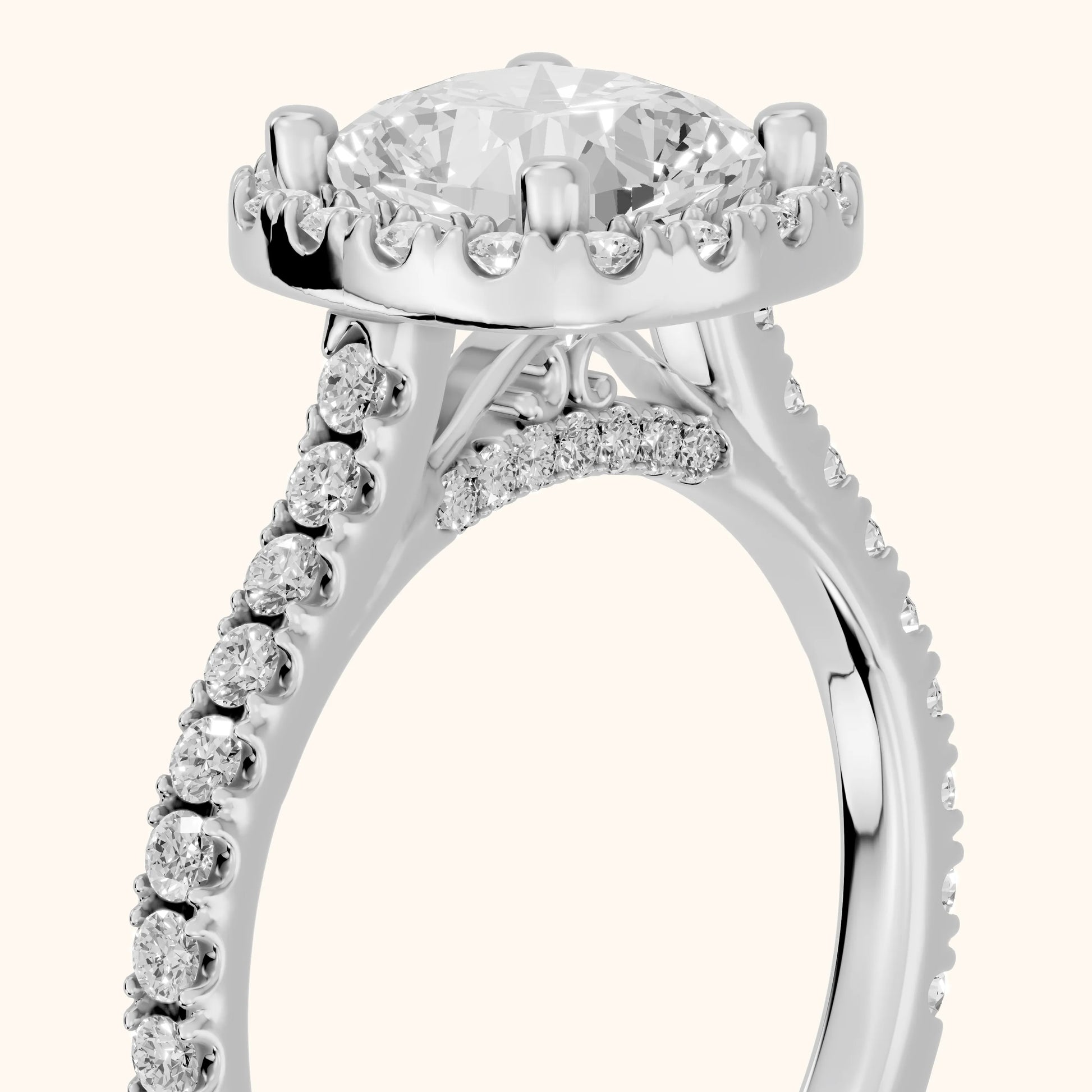 Sophie Halo Pavé Cushion Diamond Ring in White Gold - slant-view.webp