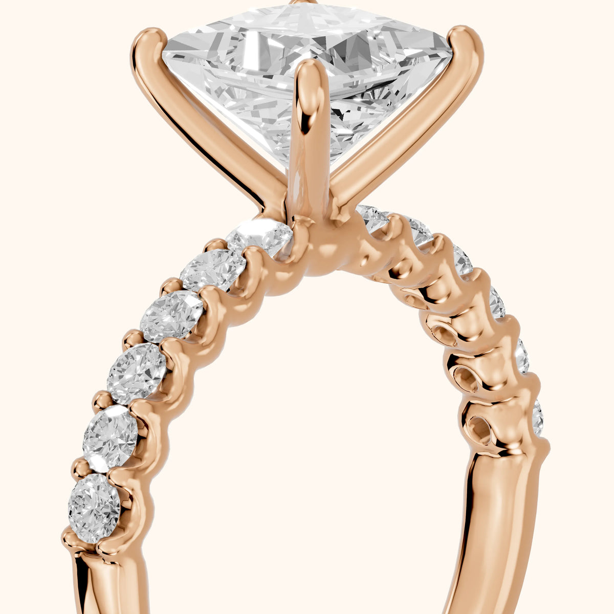 Lynn Statement Pavé Princess Diamond Engagement Ring in Rose Gold - slant-view.webp