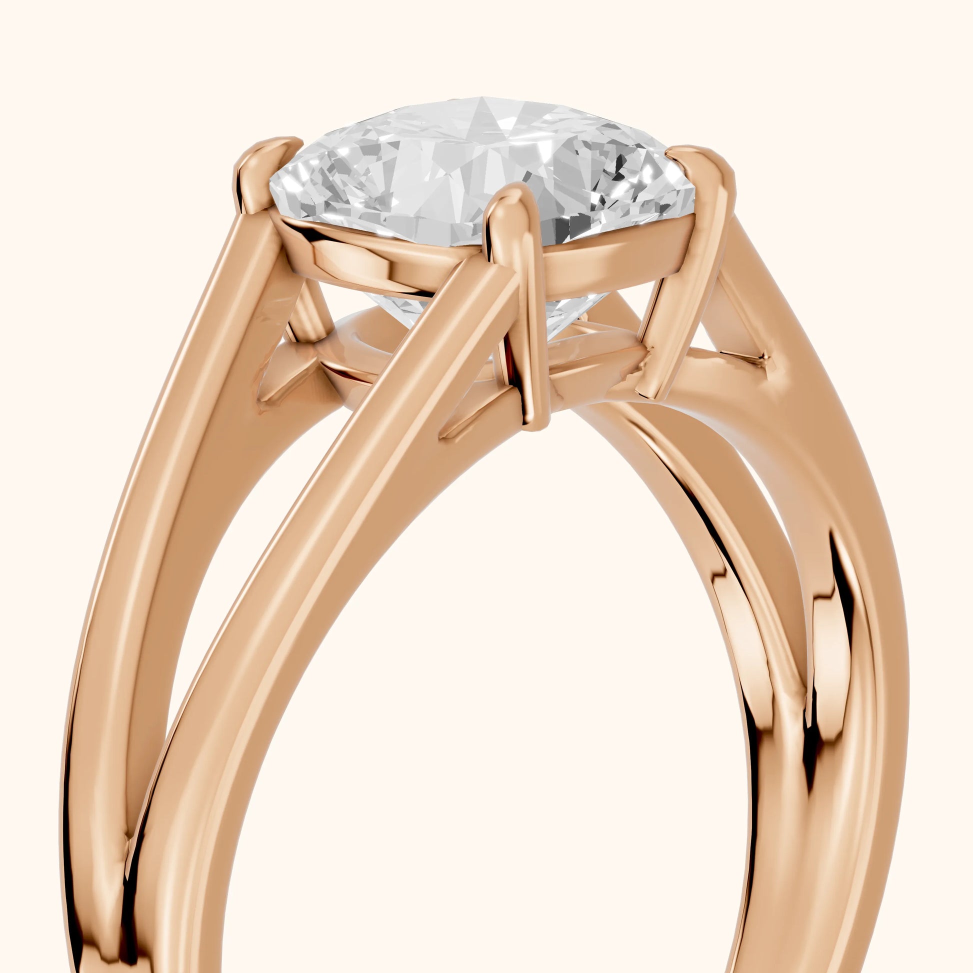 Giselle Solitaire Split Shank Cushion Diamond Engagement Ring in Rose Gold - slant-view.webp