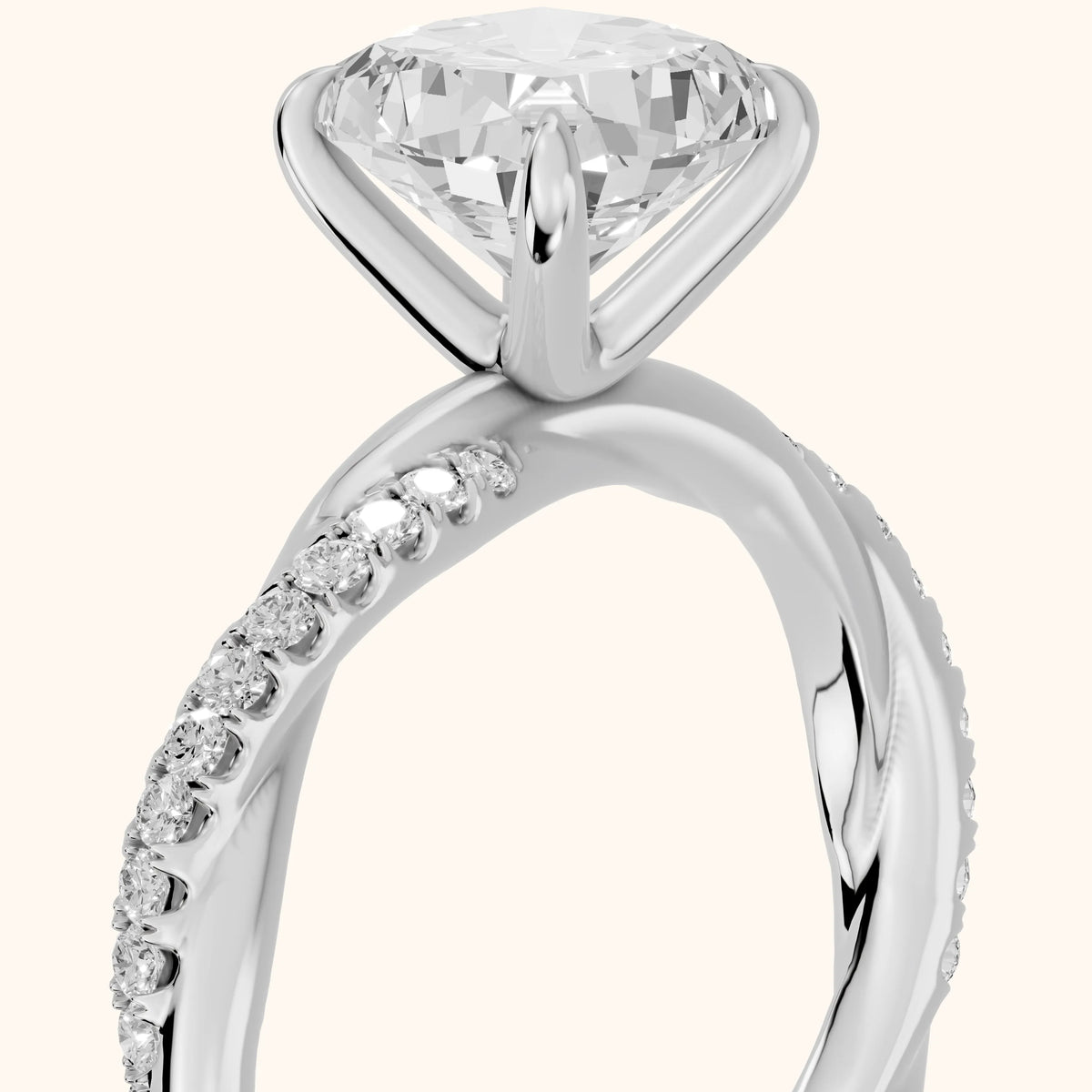 Allie Twist Pavé Cushion Diamond Engagement Ring in Silver - slant-view.webp