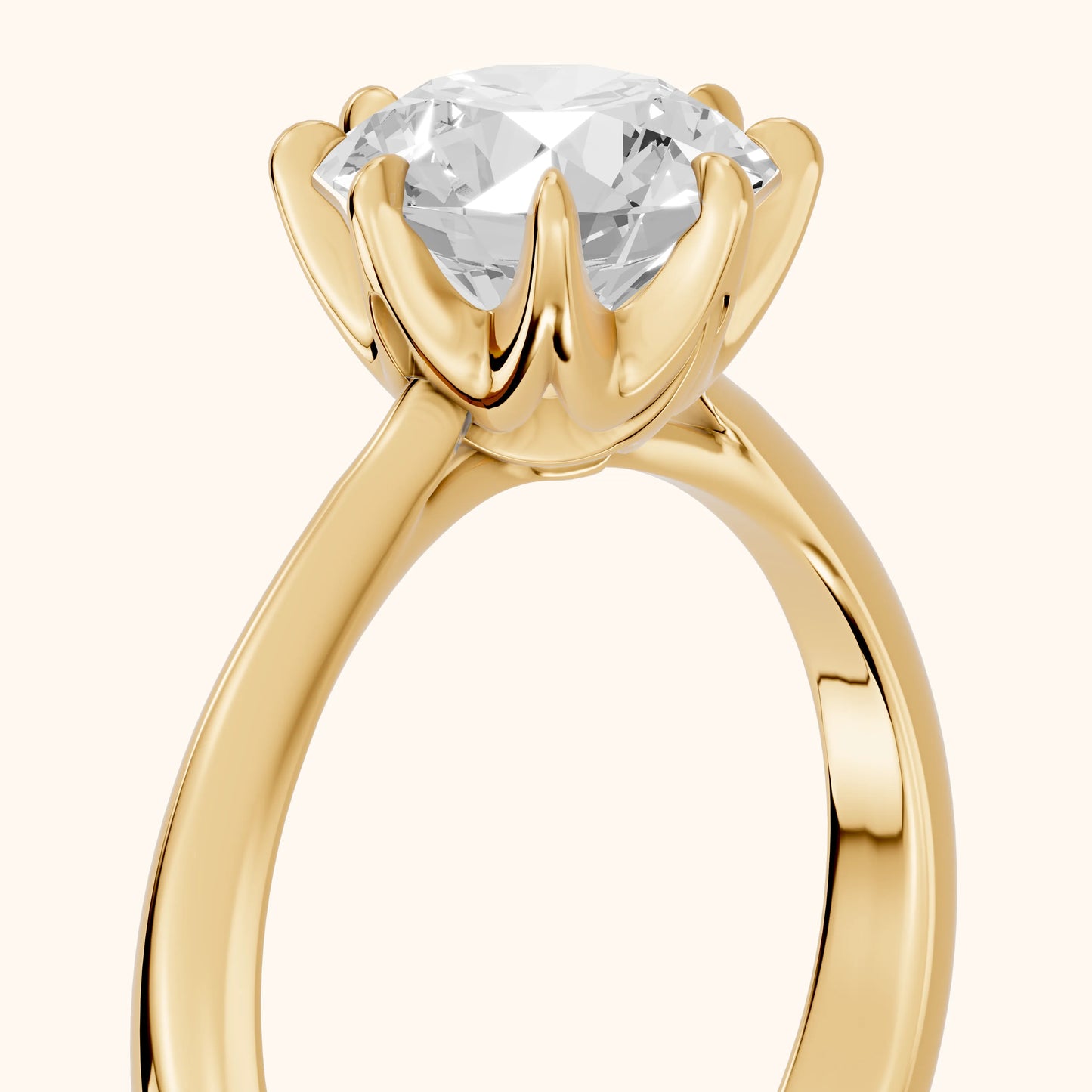 Evie Solitaire Six-Prong Round Diamond Engagement Ring in Yellow Gold - slant-view.webp