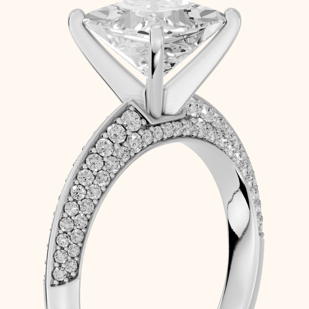 Lorna Knife Edge Pavé Princess Diamond Engagement Ring in White Gold - slant-view.webp