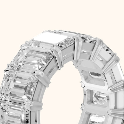 Odessa Shared Prong Emerald Diamond Eternity Band in Silver - slant-view