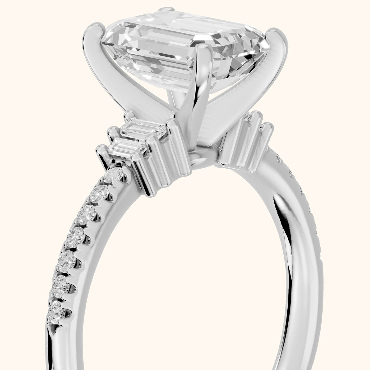 Rhona Baguette Pavé Emerald Diamond Engagement Ring in White Gold - slant-view.webp