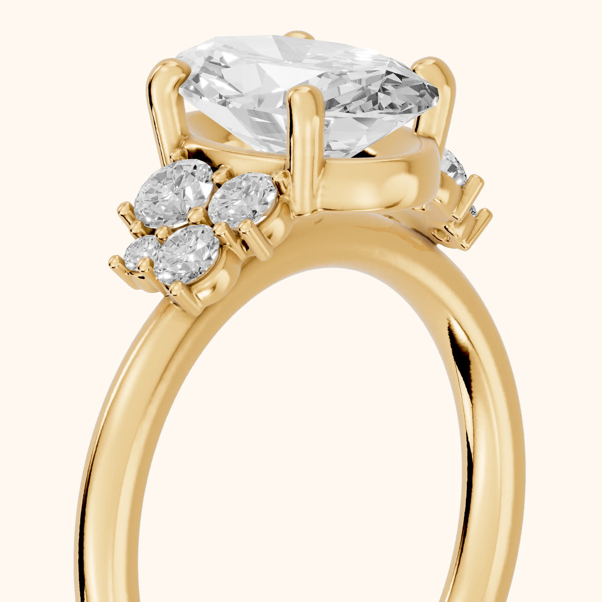 Hannah Cluster Oval Diamond Engagement Ring in Yellow Gold - slant-view.webp