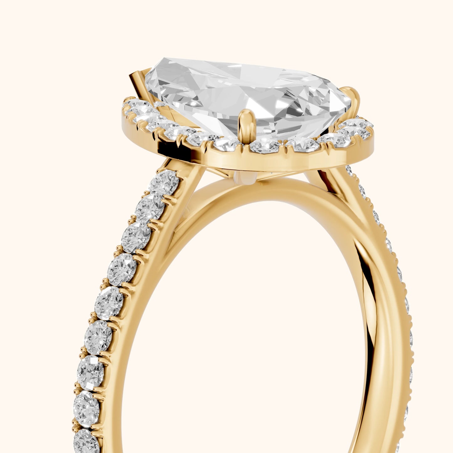 Willa Halo Micropavé Pear Diamond Engagement Ring in Yellow Gold - slant-view.webp