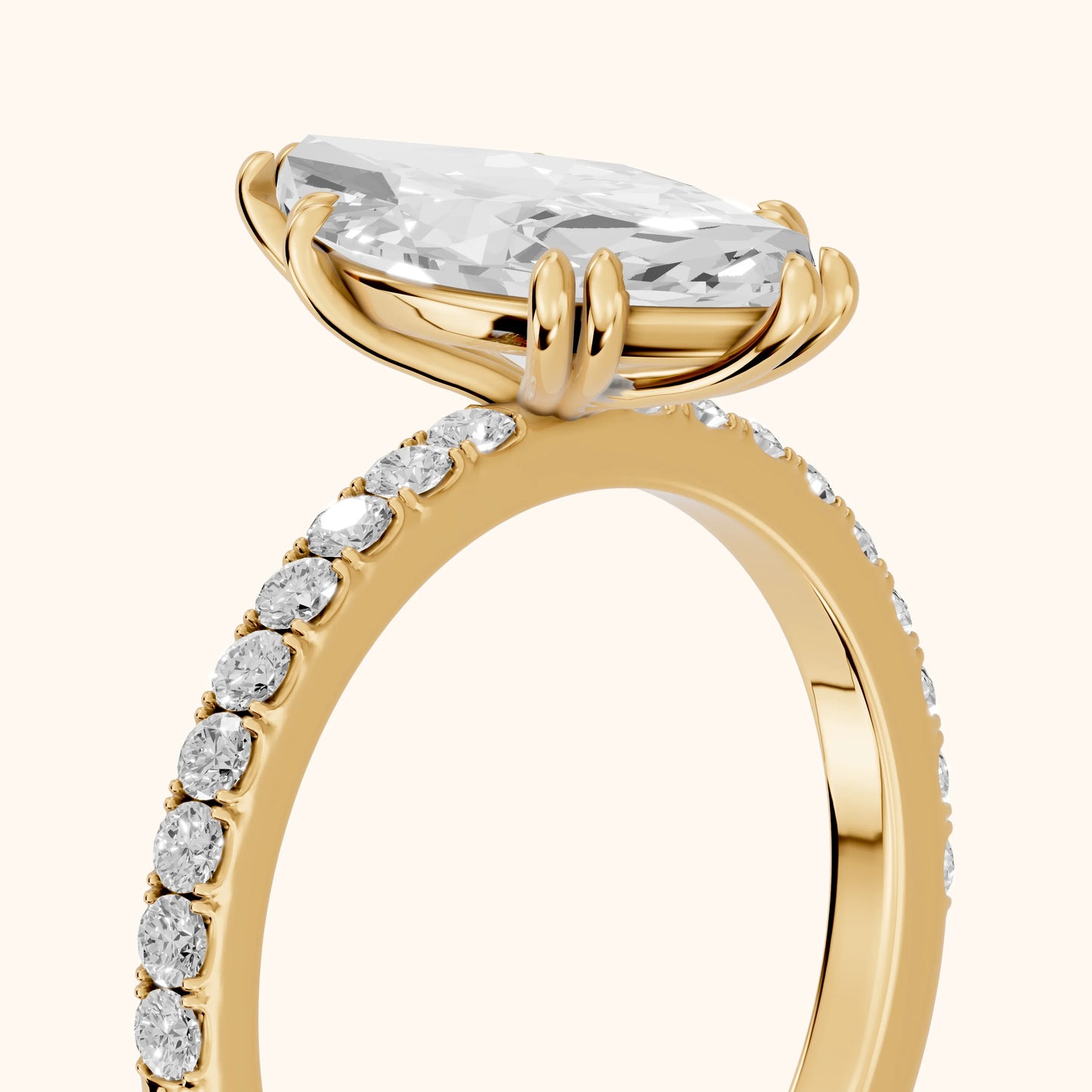 Novara Solitaire Pavé Marquise Diamond Ring in Yellow Gold - slant-view.webp