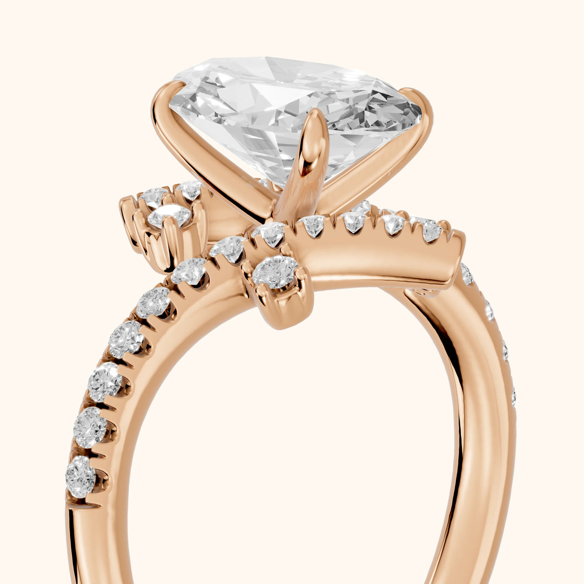 Agnes Bypass Pavé Oval Diamond Engagement Ring in Rose Gold - slant-view.webp