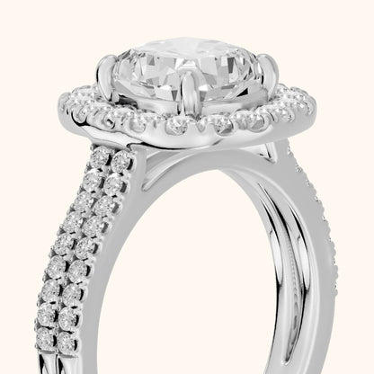 Blythe Halo Split Shank Cushion Diamond Engagement Ring in Platinum - slant-view.webp