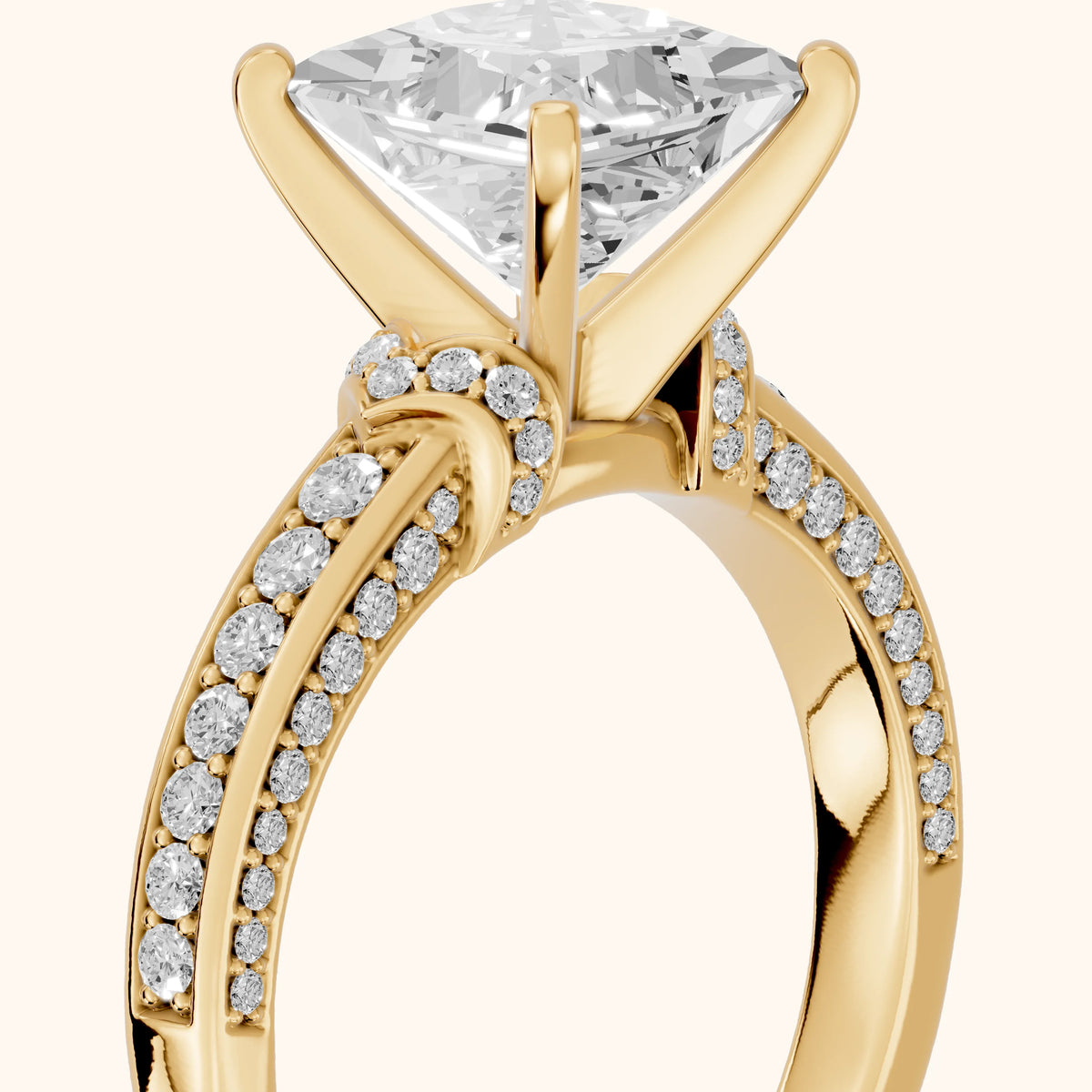 Anabelle Statement Pavé Princess Diamond Engagement Ring in Yellow Gold - slant-view.webp