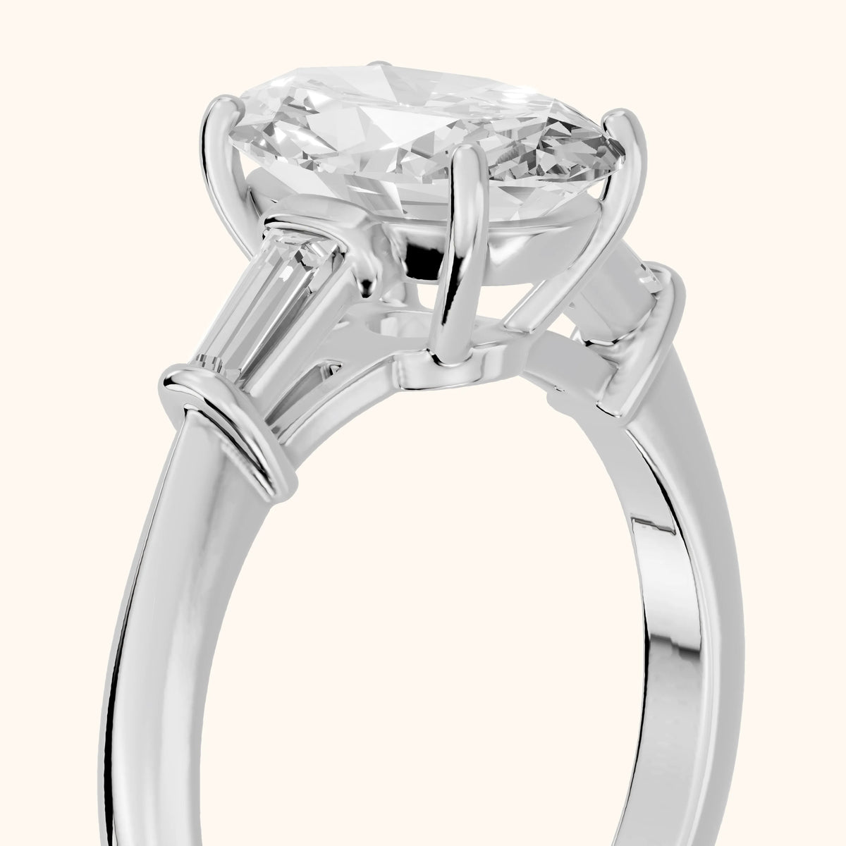 Abby Baguette Three-Stone Oval Diamond Engagement Ring in Silver - slant-view.webp