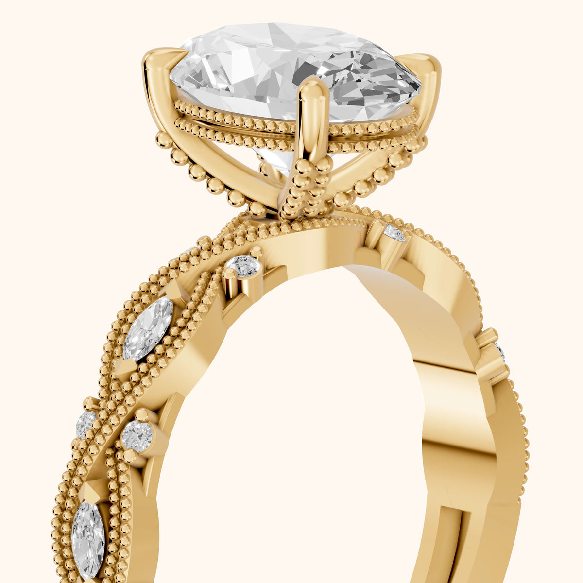 Vero Vintage Twist Oval Diamond Engagement Ring in Yellow Gold - slant-view.webp
