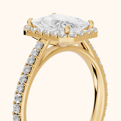 Willa Halo Micropavé Radiant Diamond Engagement Ring in Yellow Gold - slant-view.webp