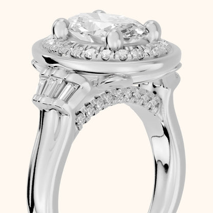 Milan Deco Halo Oval Diamond Engagement Ring in Platinum - slant-view.webp
