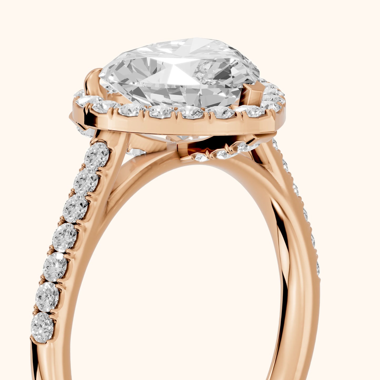 Alma Halo Pavé Heart Diamond Ring in Rose Gold - slant-view.webp