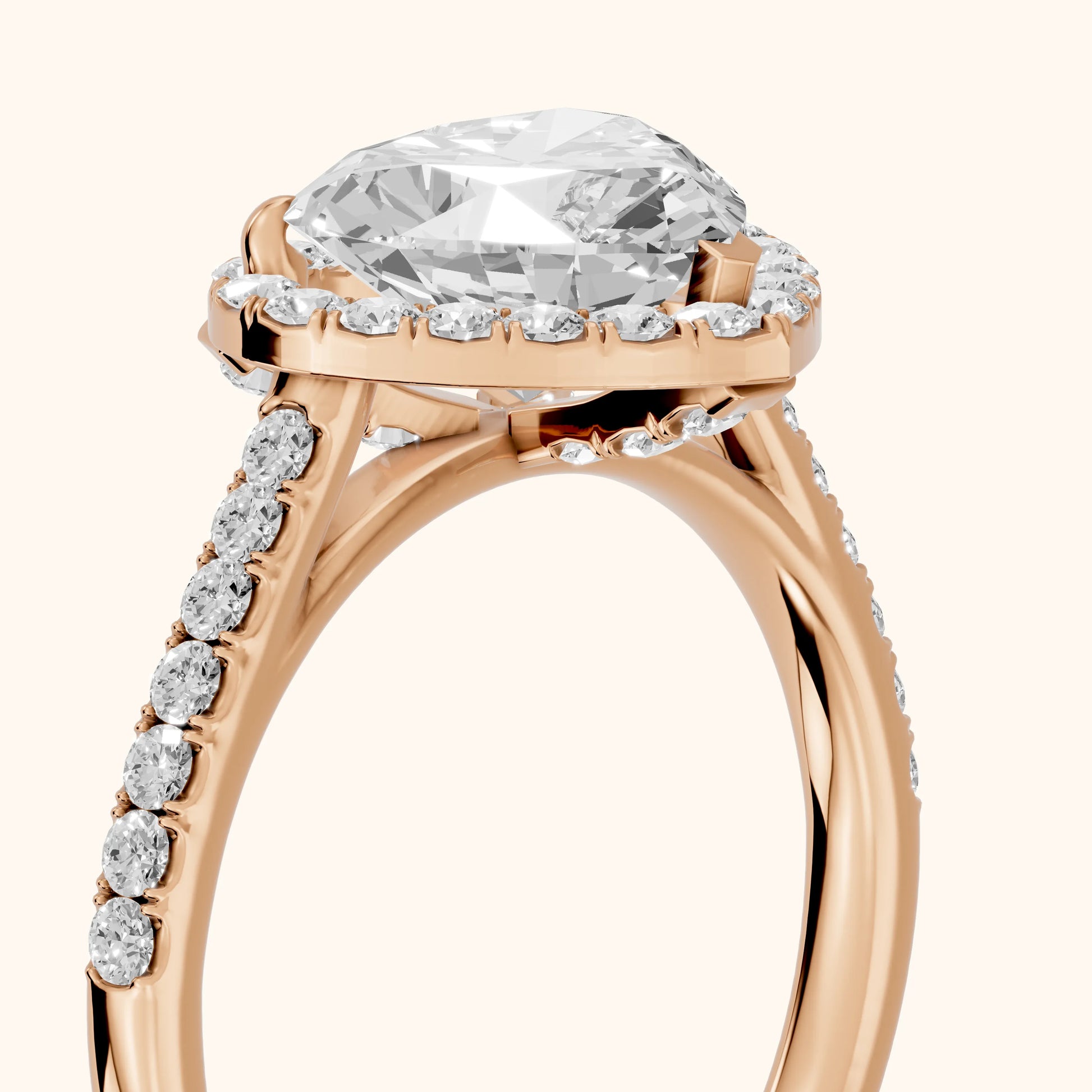Alma Halo Pavé Heart Diamond Ring in Rose Gold - slant-view.webp