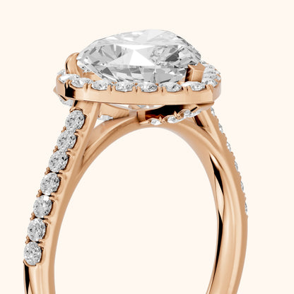 Alma Halo Pavé Heart Diamond Ring in Rose Gold - slant-view.webp