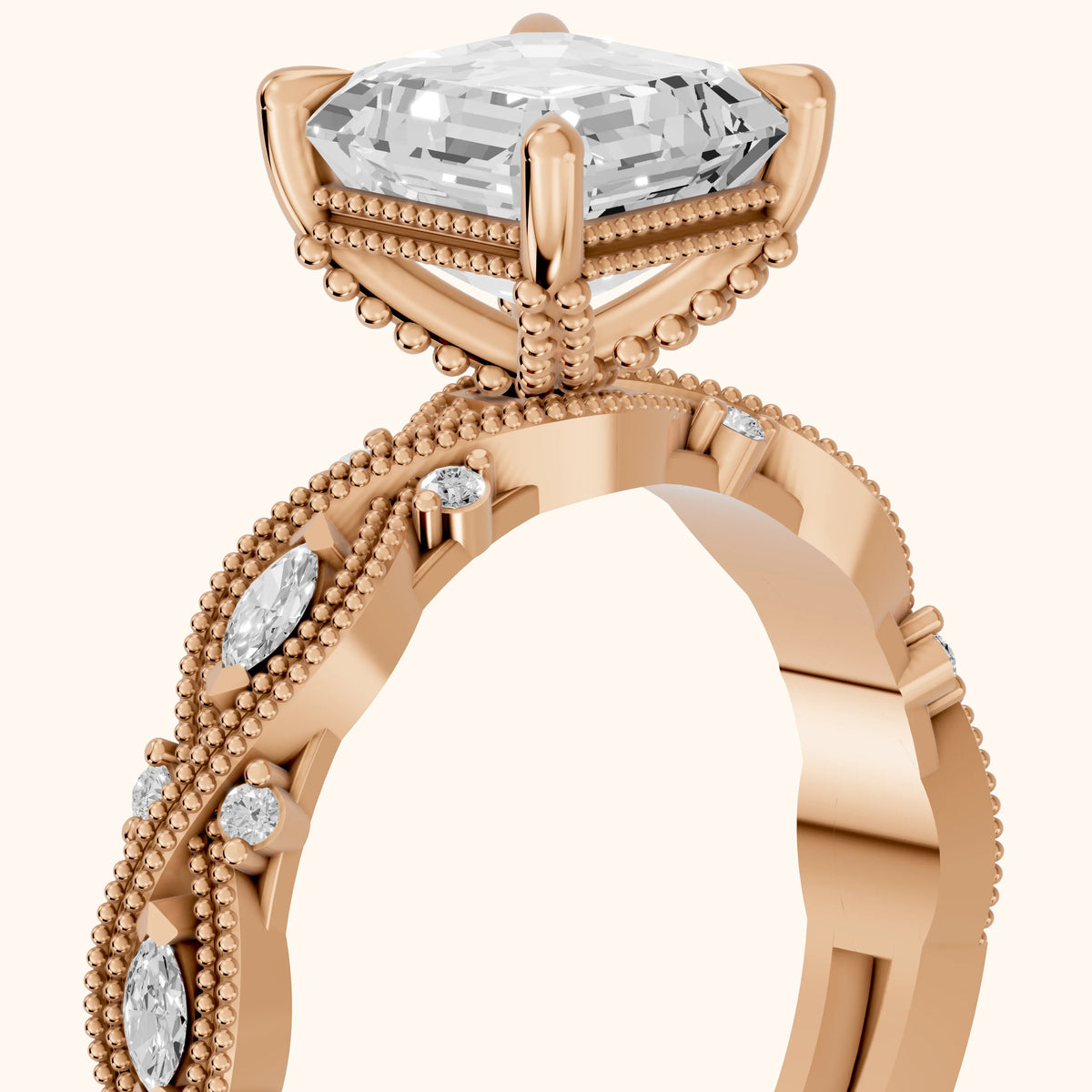 Vero Vintage Twist Asscher Diamond Engagement Ring in Rose Gold - slant-view.webp
