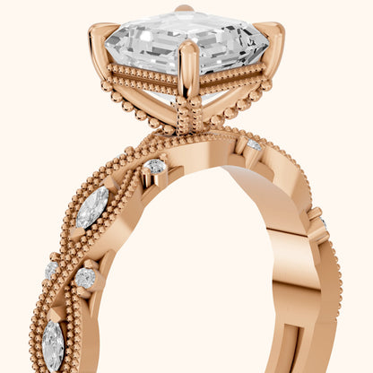 Vero Vintage Twist Asscher Diamond Engagement Ring in Rose Gold - slant-view.webp