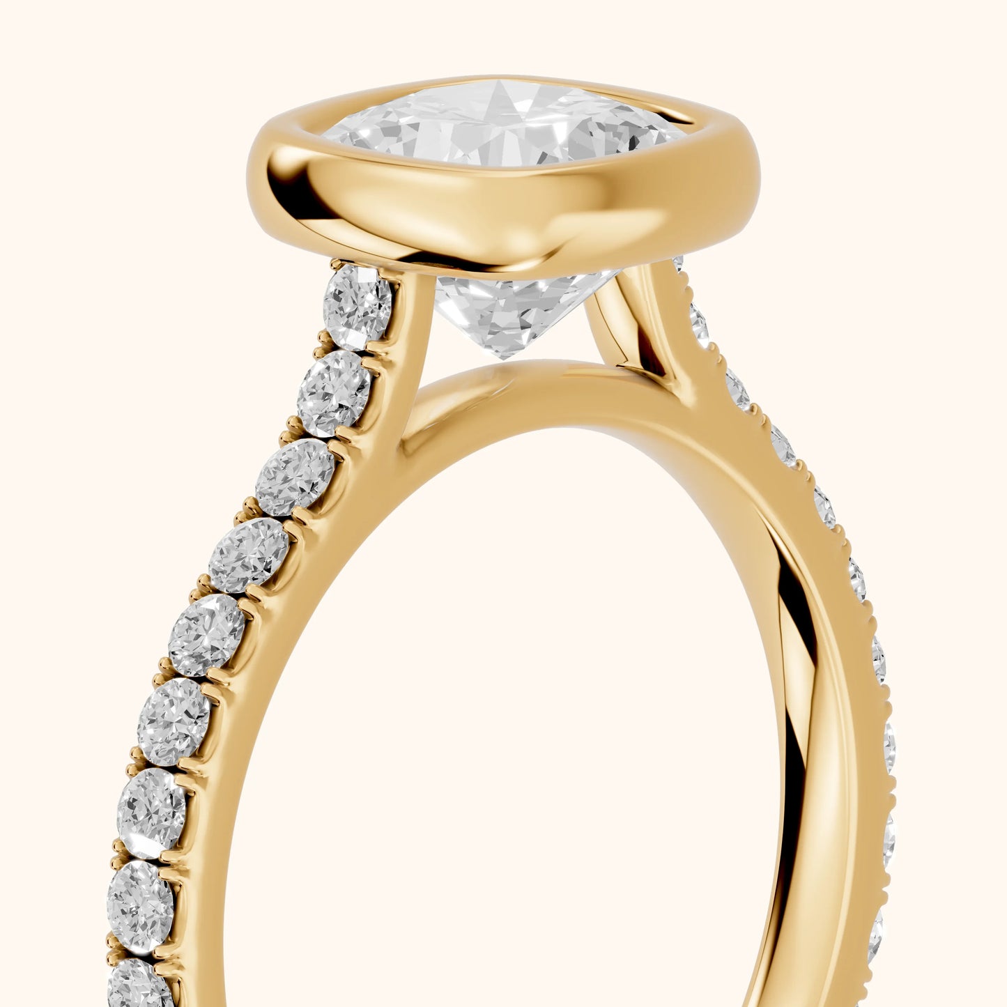 Cora Bezel Pavé Cushion Diamond Ring in Yellow Gold - slant-view.webp
