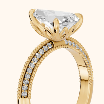 Indie Vintage Milgrain Pear Diamond Engagement Ring in Yellow Gold - slant-view.webp