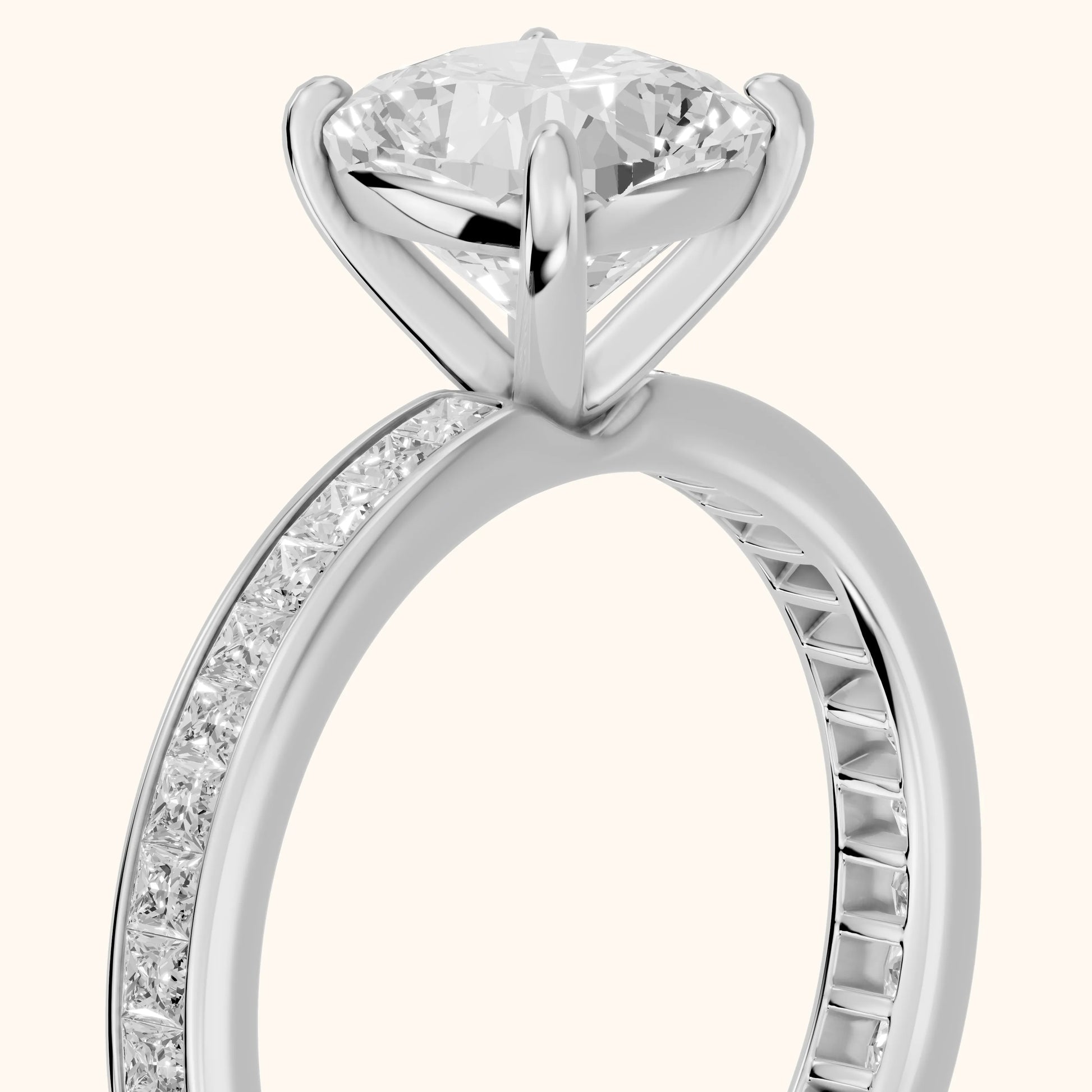 Brielle Channel Set Solitaire Cushion Diamond Ring in White Gold - slant-view.webp